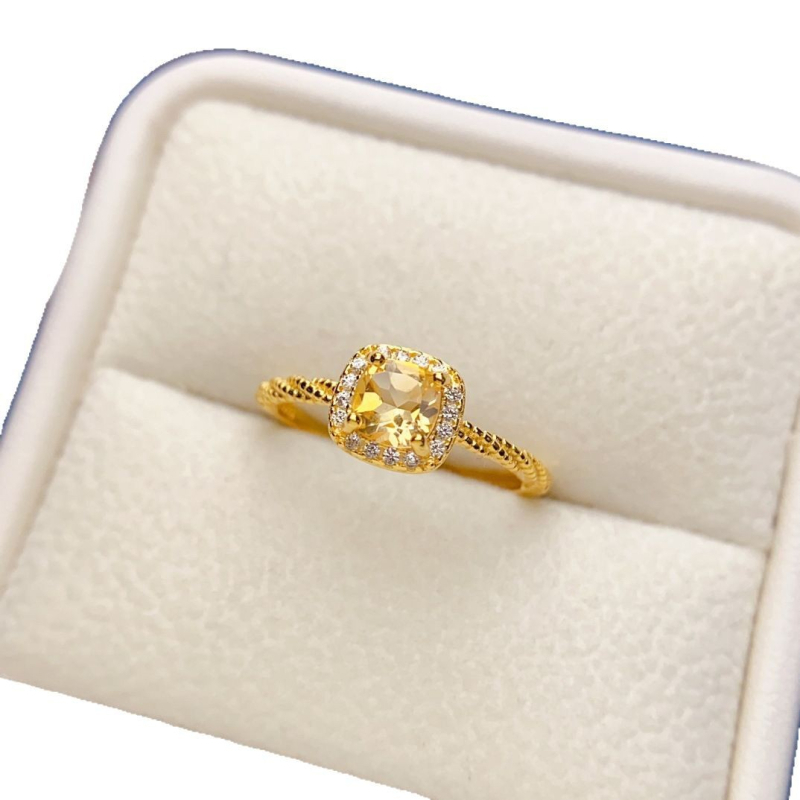 Természetes citrin gyűrű, S925 ezüst, fő kő beépített, kézzel készített