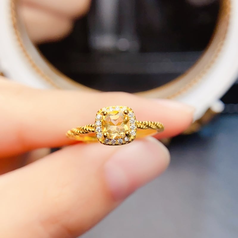 Természetes citrin gyűrű, S925 ezüst, fő kő beépített, kézzel készített