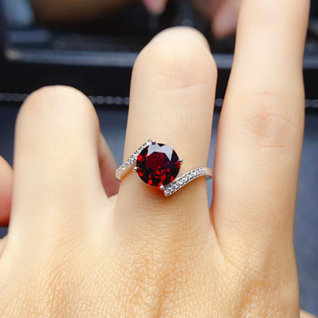 Prirodni granatni prsten od srebra Sterling, ručno ugradeni kamen, Caibao serija