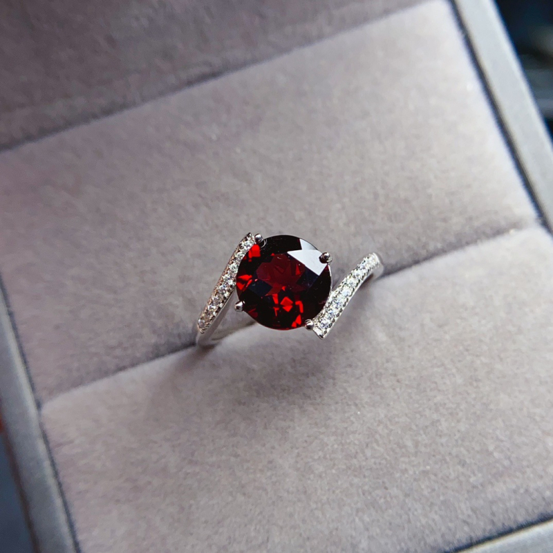 Prirodni granatni prsten od srebra Sterling, ručno ugradeni kamen, Caibao serija