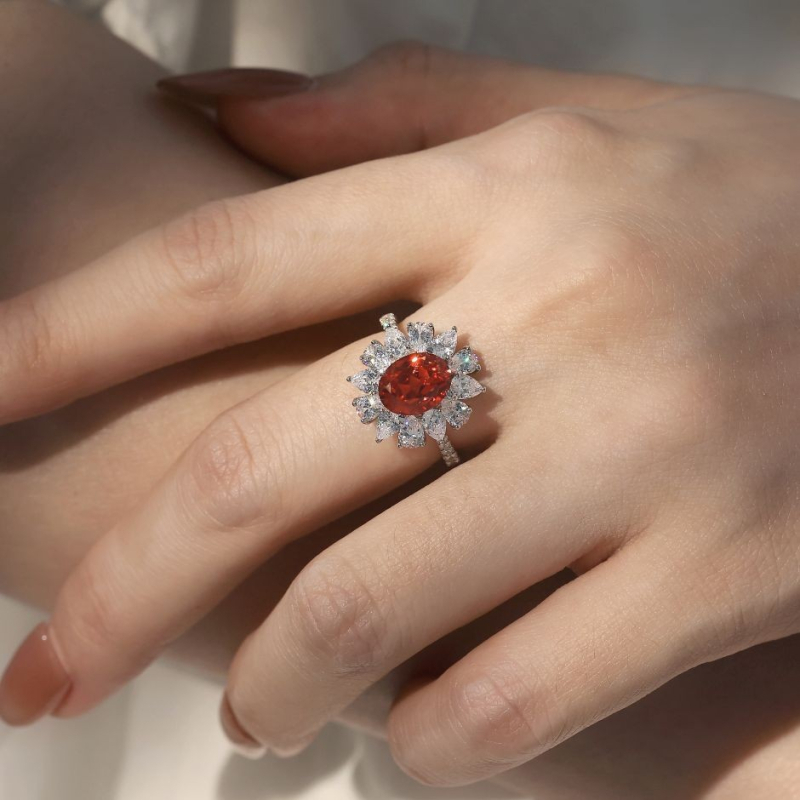 Inel cu piatră prețioasă, motiv lotus, safir de 3 carate, încrustat cu argint sterling