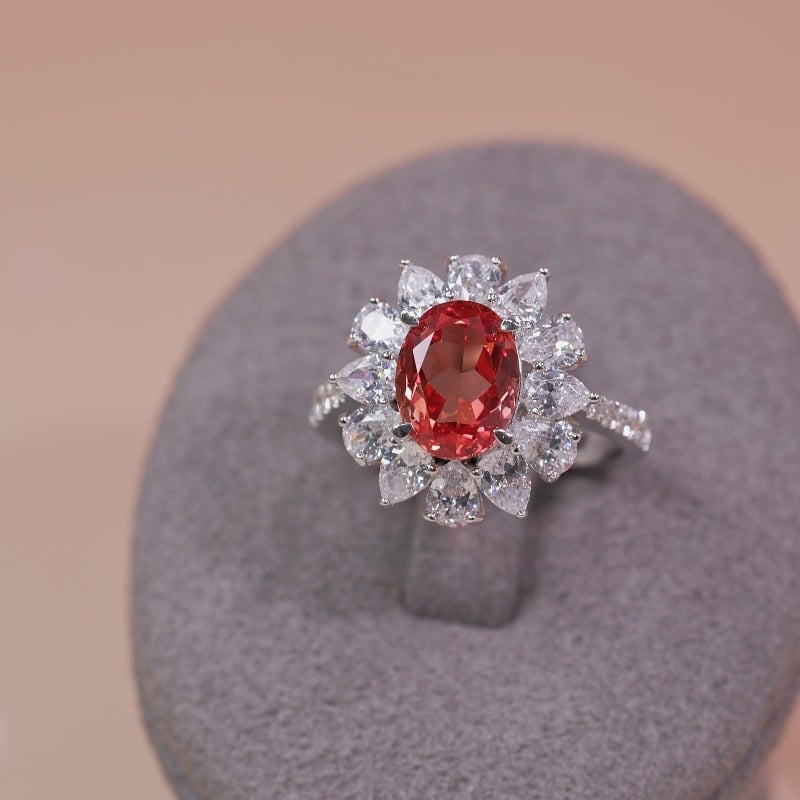 Inel cu piatră prețioasă, motiv lotus, safir de 3 carate, încrustat cu argint sterling