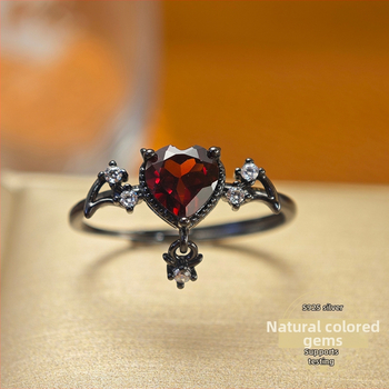 Δαχτυλίδι από φυσικό γρανάτη, ανοιχτός σχεδιασμός, σε σχήμα καρδιάς, ασήμι 925 με πολύτιμες πέτρες, unisex