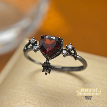 Δαχτυλίδι από φυσικό γρανάτη, ανοιχτός σχεδιασμός, σε σχήμα καρδιάς, ασήμι 925 με πολύτιμες πέτρες, unisex