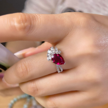 Δαχτυλίδι με ρουμπίνι σε ασήμι Sterling, σταγόνα σχήμα, σειρά Πριγκίπισσα, μοντέλο R042