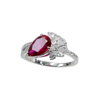 Δαχτυλίδι με ρουμπίνι σε ασήμι Sterling, σταγόνα σχήμα, σειρά Πριγκίπισσα, μοντέλο R042