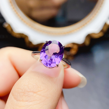 Δαχτυλίδι με αμέθυστο, ασήμι Sterling S925, χειροποίητο με ενθετό λίθο, γυναικείο μόδας, σειρά Caibao