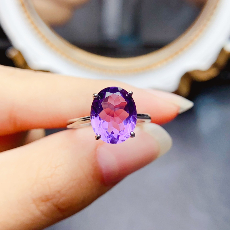 Δαχτυλίδι με αμέθυστο, ασήμι Sterling S925, χειροποίητο με ενθετό λίθο, γυναικείο μόδας, σειρά Caibao
