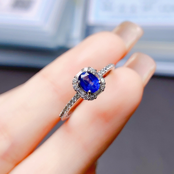 Δαχτυλίδι από φυσικό ζαφείρι, επένδυση από S925 ασήμι, σειρά Caibao, χειροποίητο, προσαρμοστικό