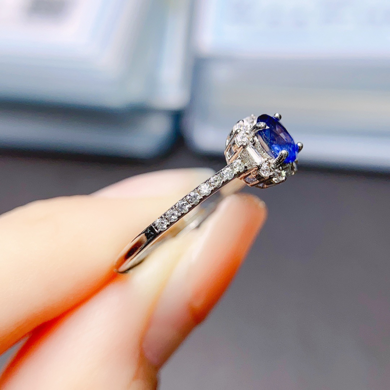 Δαχτυλίδι από φυσικό ζαφείρι, επένδυση από S925 ασήμι, σειρά Caibao, χειροποίητο, προσαρμοστικό