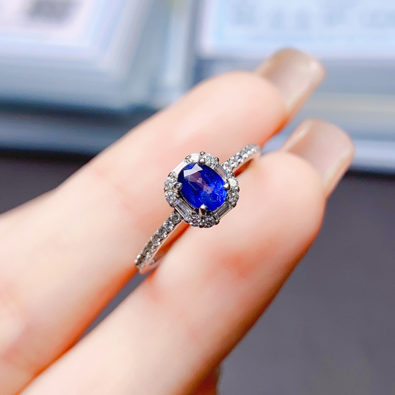 Δαχτυλίδι από φυσικό ζαφείρι, επένδυση από S925 ασήμι, σειρά Caibao, χειροποίητο, προσαρμοστικό