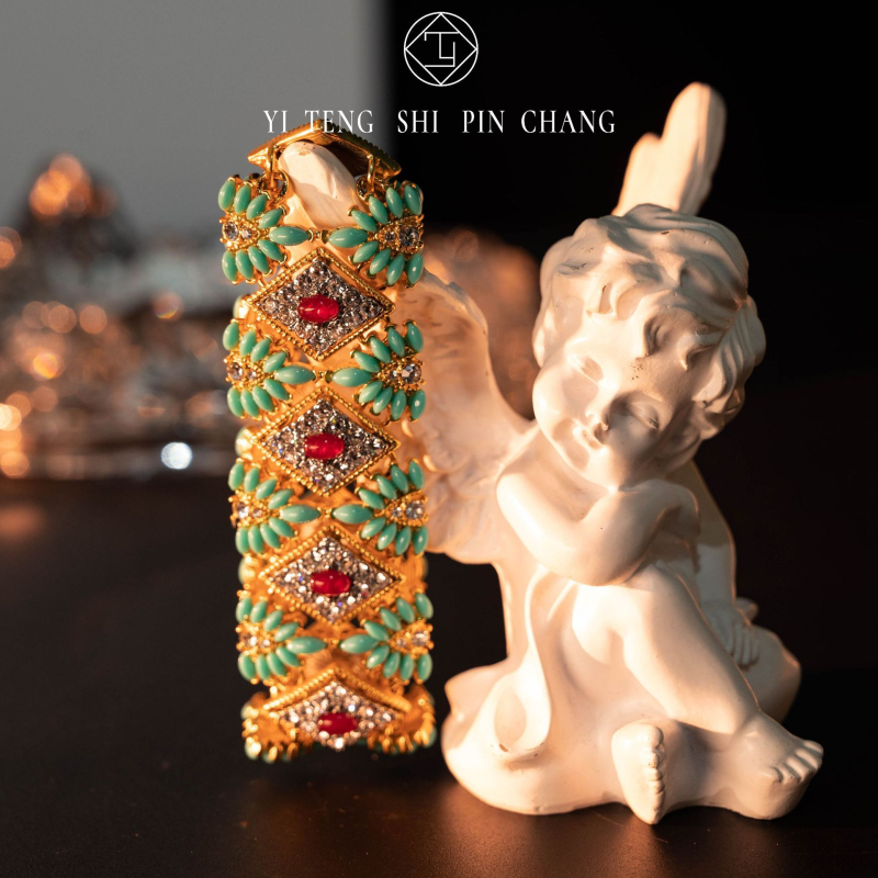 Brățară pentru femei în stil etnic vintage, din aliaj de cupru, cu zircon încrustat