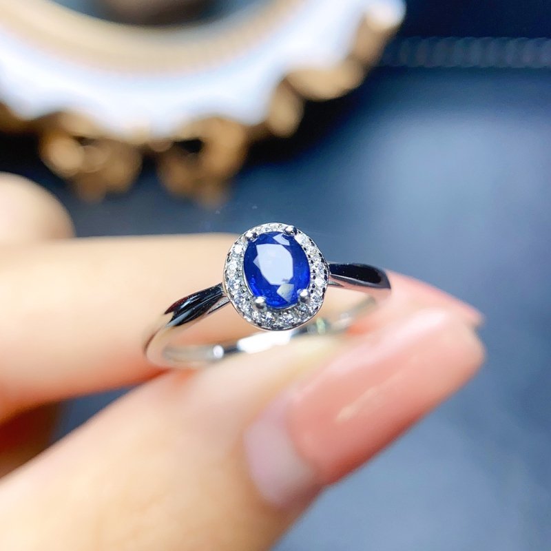 Φυσικό δαχτυλίδι ζαφείρι σε ασήμι S925, κεντρικός λίθος ενθετος, χειροποίητο, σειρά Caibao