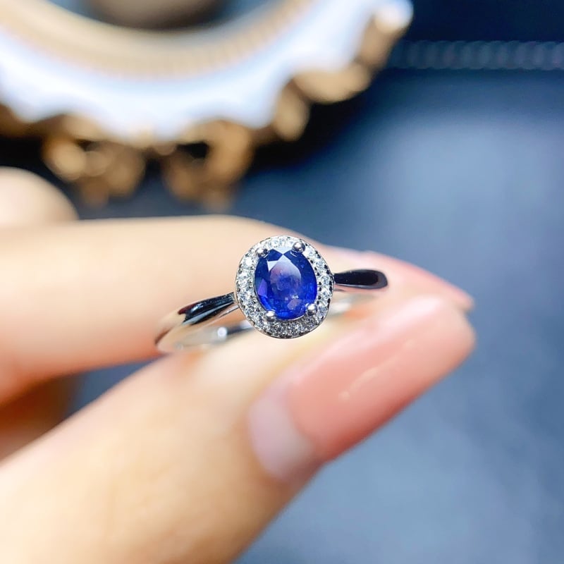 Φυσικό δαχτυλίδι ζαφείρι σε ασήμι S925, κεντρικός λίθος ενθετος, χειροποίητο, σειρά Caibao