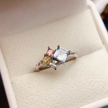 Δαχτυλίδι με φυσικό τοπάζ, ασήμι 925 με ενθετους λίθους, χειροποίητο, σειρά Caibao