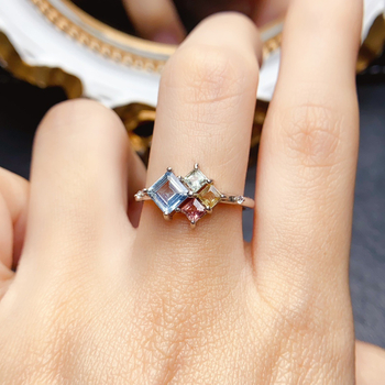 Δαχτυλίδι με φυσικό τοπάζ, ασήμι 925 με ενθετους λίθους, χειροποίητο, σειρά Caibao