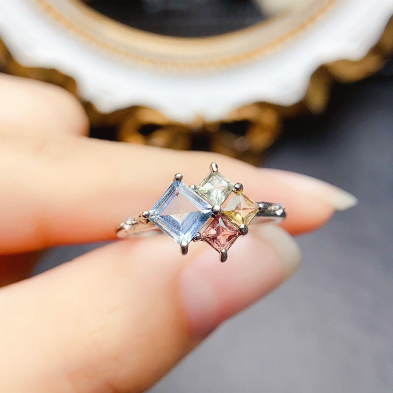 Δαχτυλίδι με φυσικό τοπάζ, ασήμι 925 με ενθετους λίθους, χειροποίητο, σειρά Caibao