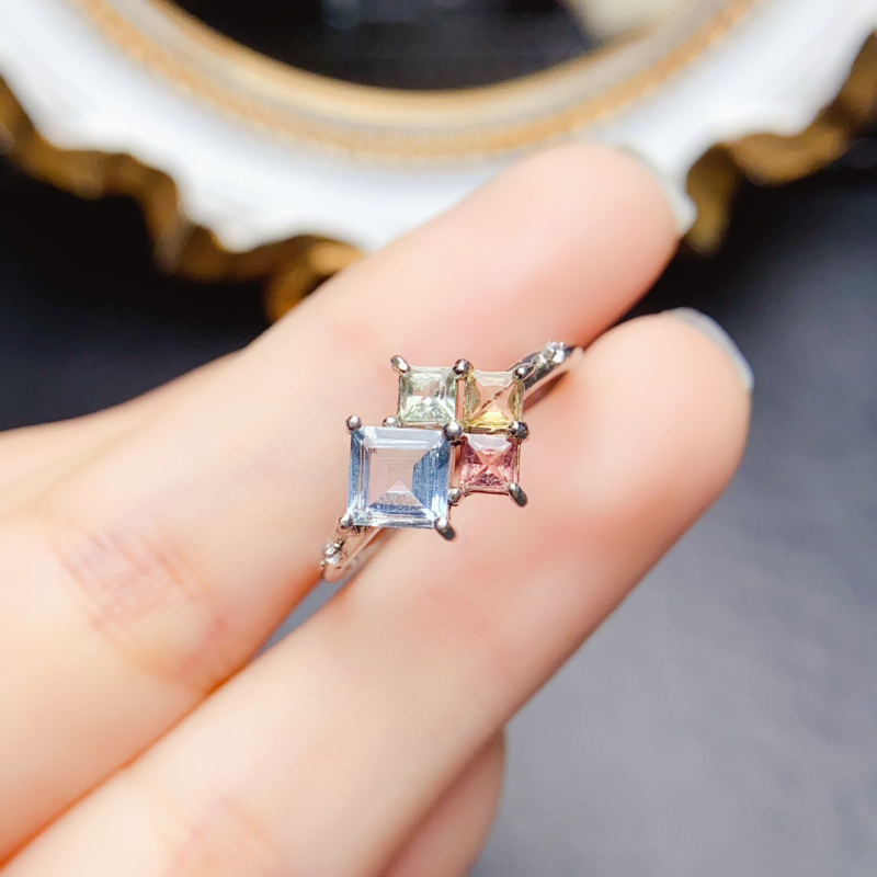 Δαχτυλίδι με φυσικό τοπάζ, ασήμι 925 με ενθετους λίθους, χειροποίητο, σειρά Caibao