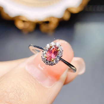 Δαχτυλίδι με φυσικό τορμαλίν σε ασήμι 925, χειροποίητο, σειρά Caibao, ανεξάρτητη συσκευασία