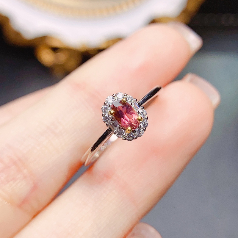 Δαχτυλίδι με φυσικό τορμαλίν σε ασήμι 925, χειροποίητο, σειρά Caibao, ανεξάρτητη συσκευασία