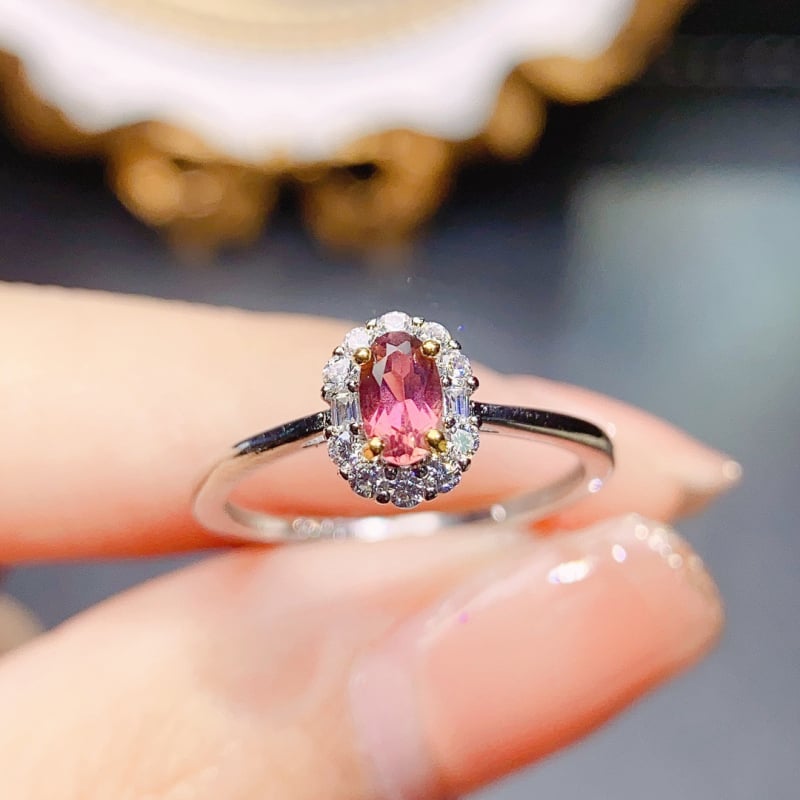 Δαχτυλίδι με φυσικό τορμαλίν σε ασήμι 925, χειροποίητο, σειρά Caibao, ανεξάρτητη συσκευασία