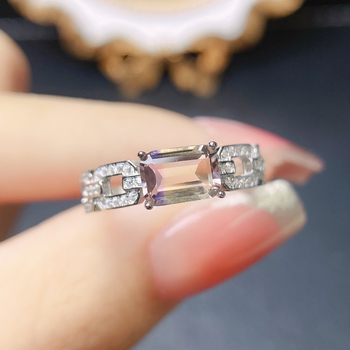 Δαχτυλίδι από φυσικό αμέθυστο με S925 ασήμι, εντοιχισμένος κεντρικός λίθος, χειροποίητο, σειρά Caibao