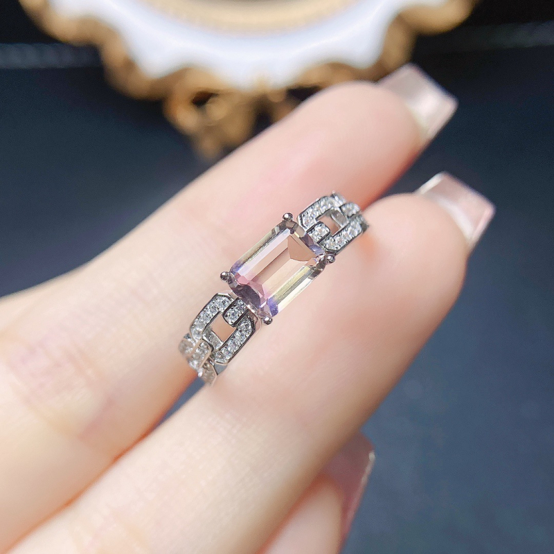 Δαχτυλίδι από φυσικό αμέθυστο με S925 ασήμι, εντοιχισμένος κεντρικός λίθος, χειροποίητο, σειρά Caibao