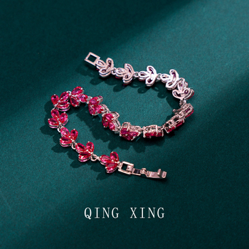 Brățară din aliaj de cupru cu pietre de corind încrustate, setate, pentru femei, design premium, brand Qingxing