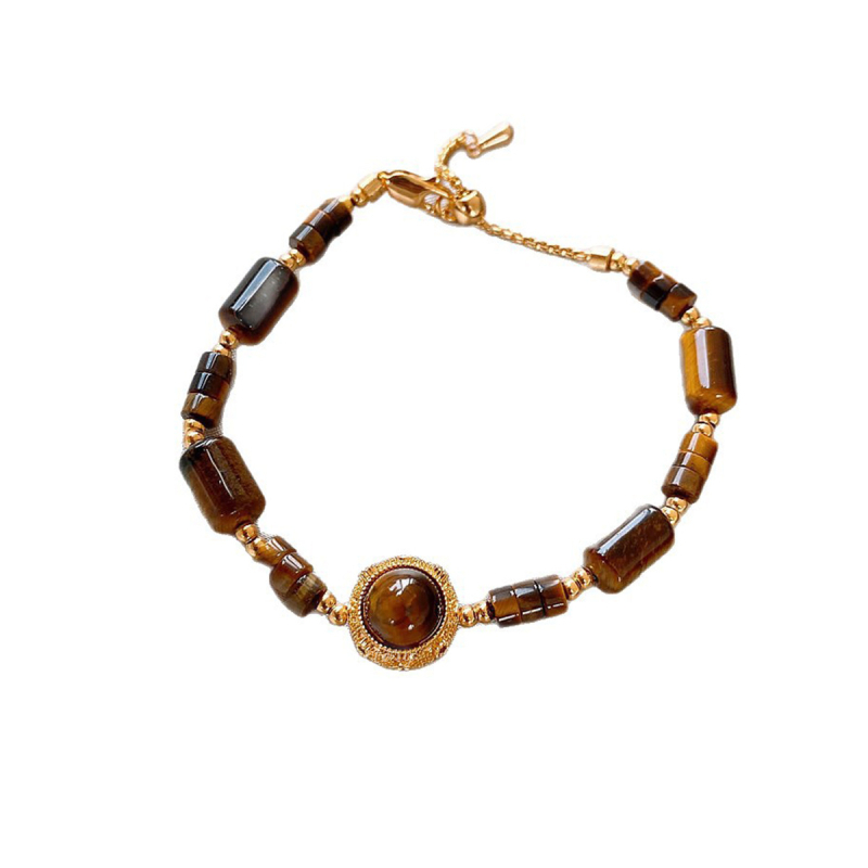 Brățară din piatra ochi de tigru — cupru placat cu aur, design geometric, stil feminin coreean, primăvara 2025