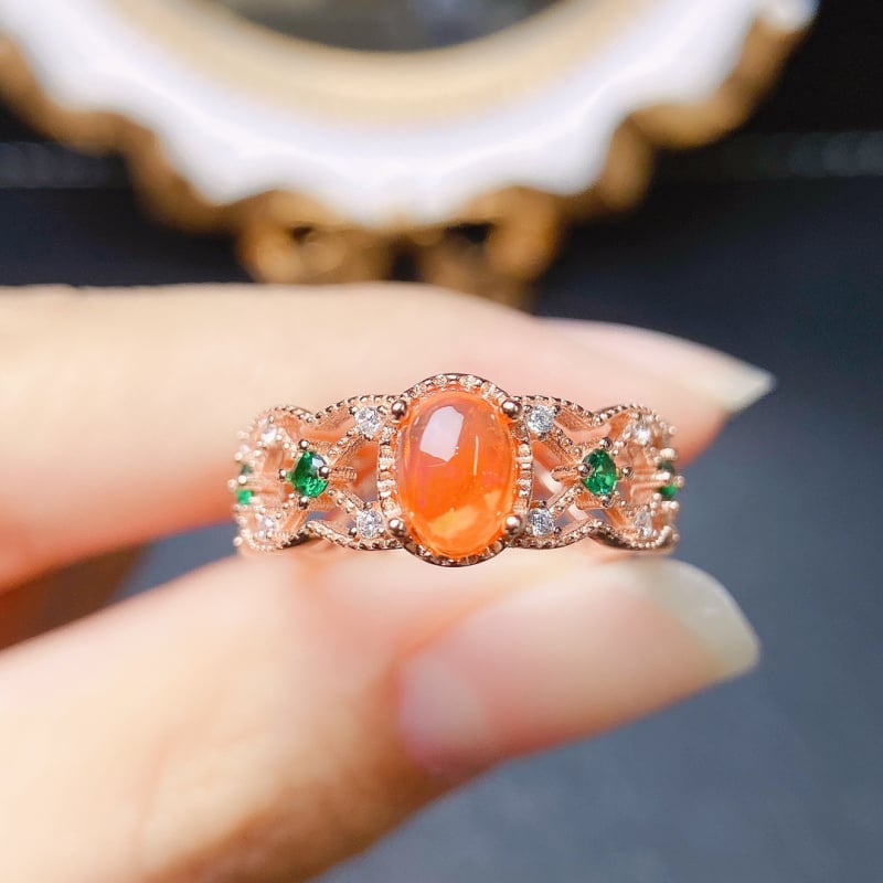 Δαχτυλίδι από φυσικό οπαλ φωτιάς, S925 ασήμι με ενθετό κύριο λίθο, χειροποίητο