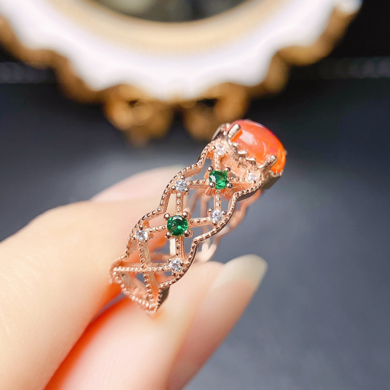 Δαχτυλίδι από φυσικό οπαλ φωτιάς, S925 ασήμι με ενθετό κύριο λίθο, χειροποίητο