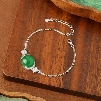 Huikai Jewelry S925 Srebrni set: narukvica i prsten s prirodnim kalcedonom i ahatom – zvjezdasto iridizirajući kamen, ženski minimalistički stil (Live)