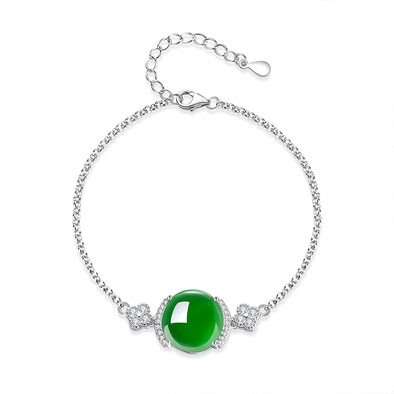 Huikai Jewelry S925 Srebrni set: narukvica i prsten s prirodnim kalcedonom i ahatom – zvjezdasto iridizirajući kamen, ženski minimalistički stil (Live)