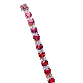 Βραχιόλι από φυσικό γρανάτη μαγνησιο-αλουμινίου, κεντρικός λίθος εντοιχισμένος με ασήμι S925, 4x5 mm, χειροποίητο