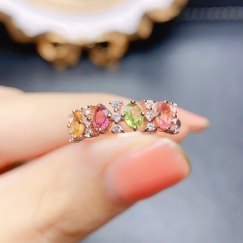 Δαχτυλίδι με φυσική τορμαλίνη, επένδυση από ασήμι S925, χειροποίητο, σειρά Caibao, γυναικείο δαχτυλίδι μόδας