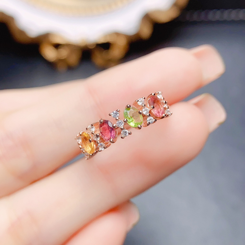 Δαχτυλίδι με φυσική τορμαλίνη, επένδυση από ασήμι S925, χειροποίητο, σειρά Caibao, γυναικείο δαχτυλίδι μόδας