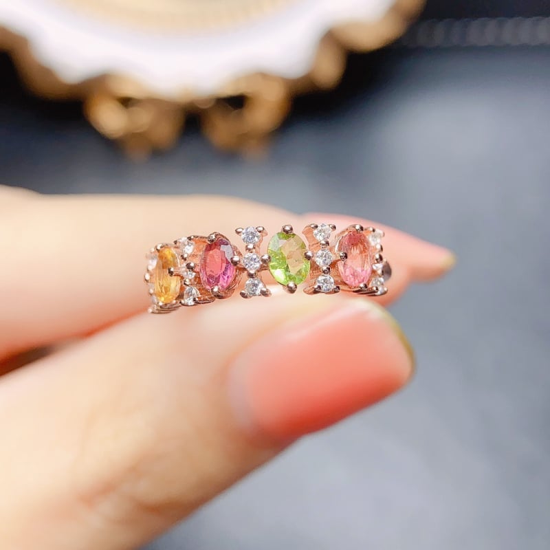 Δαχτυλίδι με φυσική τορμαλίνη, επένδυση από ασήμι S925, χειροποίητο, σειρά Caibao, γυναικείο δαχτυλίδι μόδας