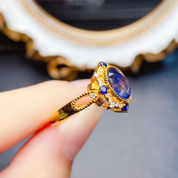 Dabas safīra gredzens ar S925 sudrabu, ar dārgakmeni ieklājumu, roku darbs