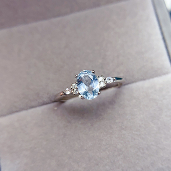 Inel cu acvamarin în argint 925, montură încrustată, realizare manuală, Seria Colorful Treasure