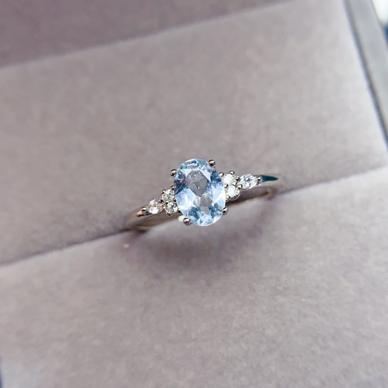 Inel cu acvamarin în argint 925, montură încrustată, realizare manuală, Seria Colorful Treasure