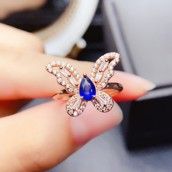 Inel din safir natural, argint 925, piatra principală încastrată, lucrat manual