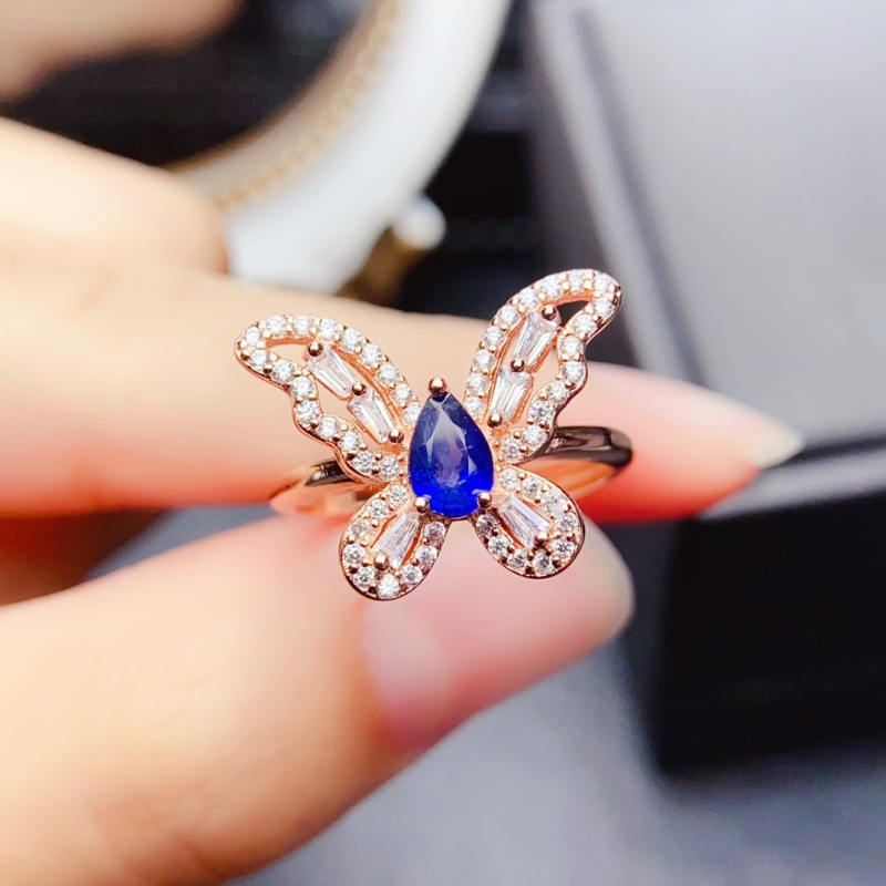 Inel din safir natural, argint 925, piatra principală încastrată, lucrat manual