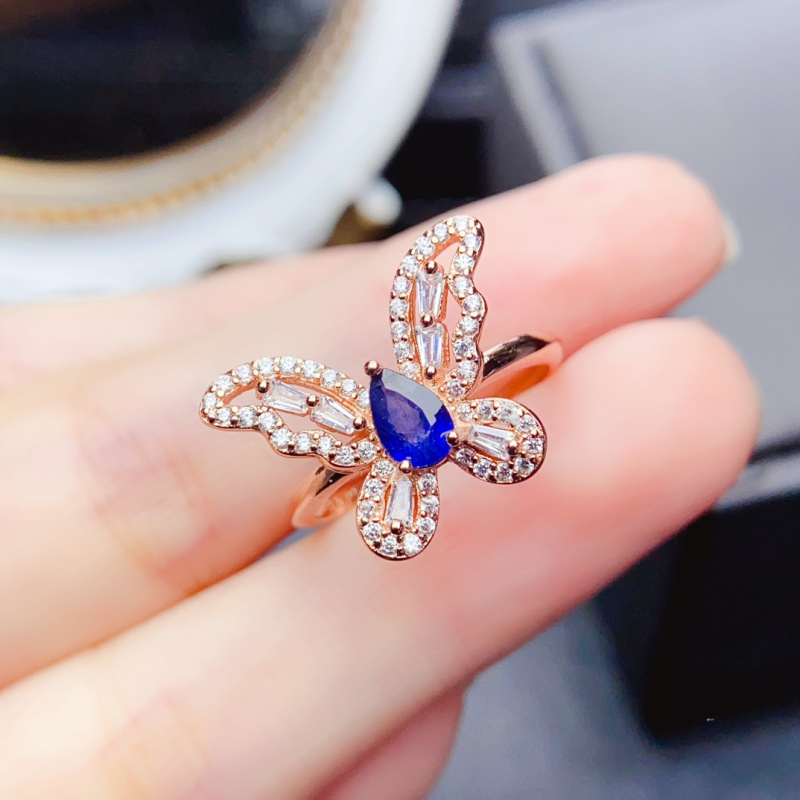 Inel din safir natural, argint 925, piatra principală încastrată, lucrat manual