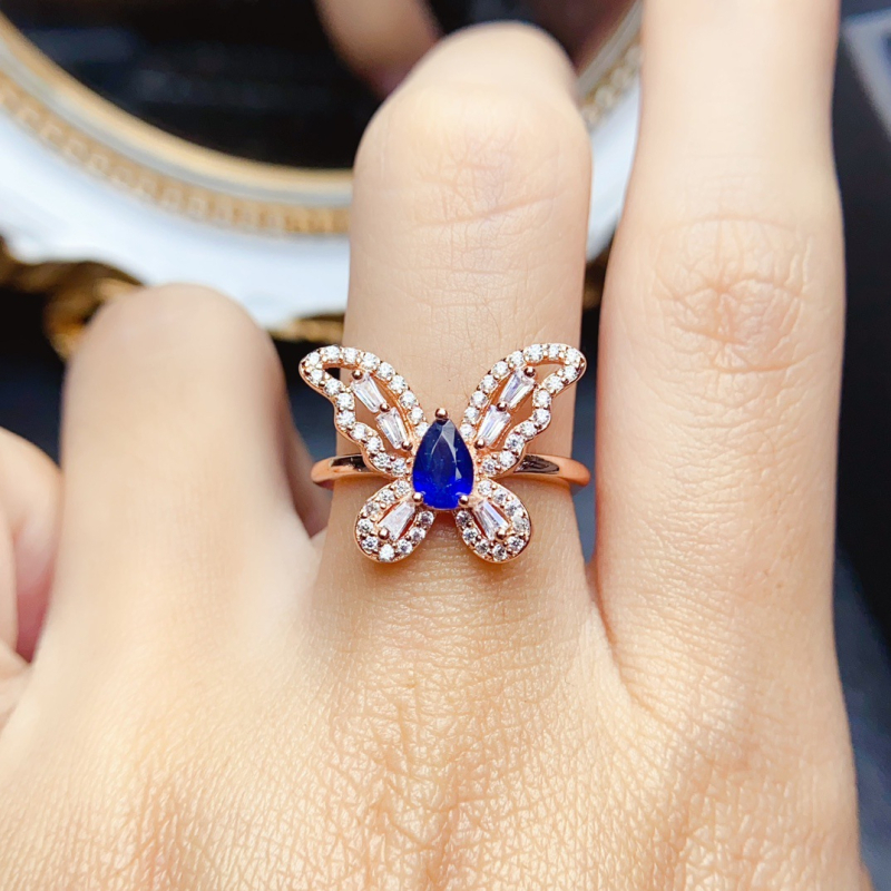 Inel din safir natural, argint 925, piatra principală încastrată, lucrat manual