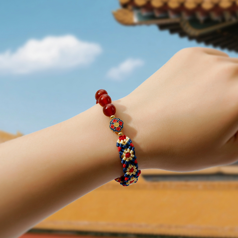 Βραχιόλι για γυναίκες, αχάτης, χειροποίητο πλεκτό, γεωμετρικός σχεδιασμός, σειρά κινεζικής κουλτούρας