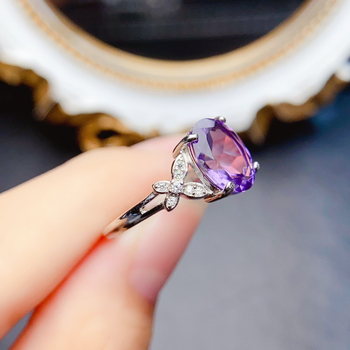 Χειροποίητο δαχτυλίδι με φυσικό αμέθυστο, ασήμι 925, με κεντρικό λίθο
