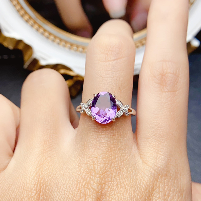 Χειροποίητο δαχτυλίδι με φυσικό αμέθυστο, ασήμι 925, με κεντρικό λίθο