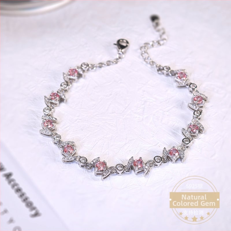 Βραχιόλι με S925 ασήμι και τοπάζ, ρόμβος, κορεατικό στυλ