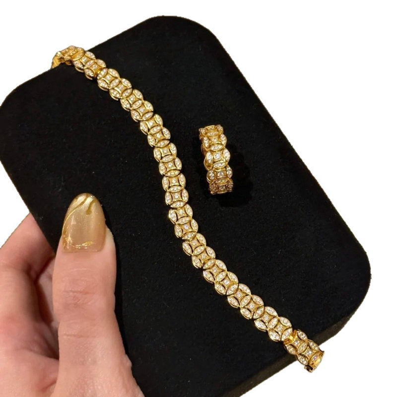 Narukvica - bakar-plastični materijal, cirkonij obradba, kružni kopča s novčićem, geometrijski oblik, ženski stil, Lanzan Jewelry Factory