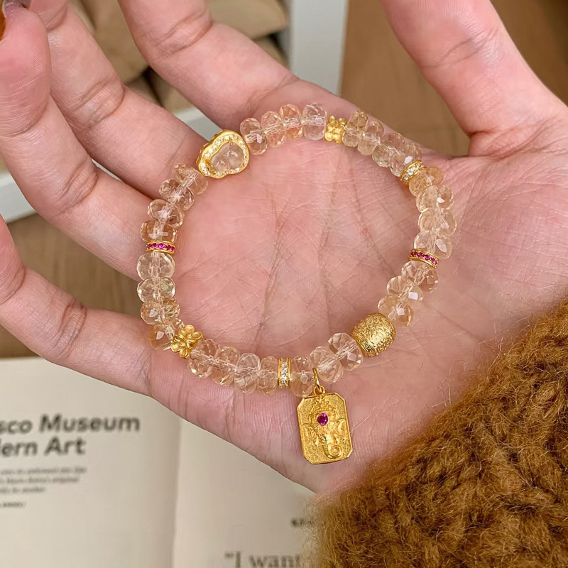 Zhuolan Jewelry Staklene perle s privjeskom u obliku cvijeta i elastična narukvica – Novi kineski stil, ženski dodatak za ruku